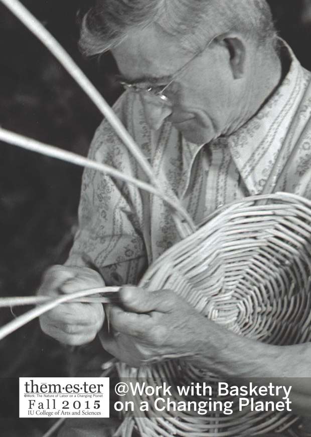The front of the At Work with Basketry on a Changing Planet postcard.
